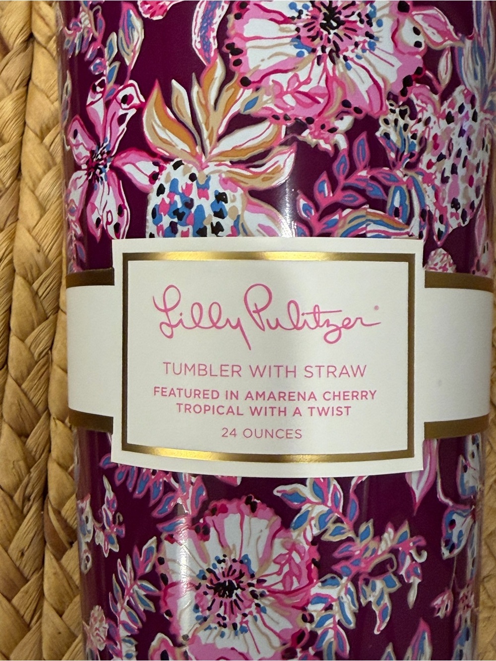 Lilly Pulitzer Amarena Cherry Floral Tumbler in Magenta and Pink